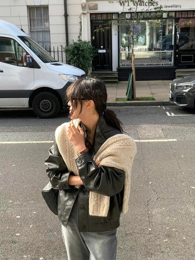 Brown leather coat