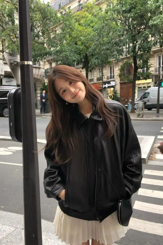 Loose leather coat