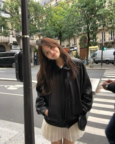 Loose leather coat