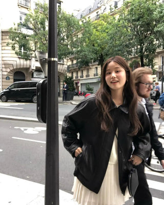 Loose leather coat