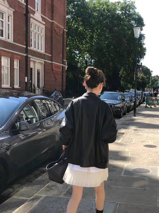 Loose leather coat