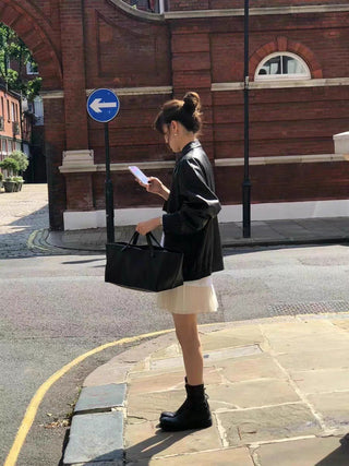 Loose leather coat