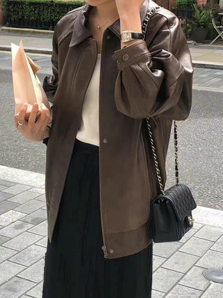 Loose leather coat