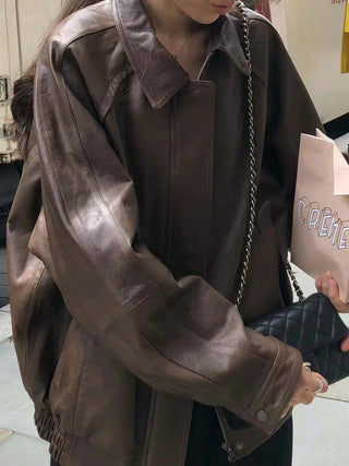 Loose leather coat