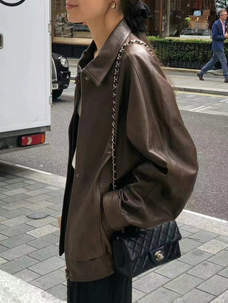 Loose leather coat