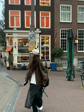 Loose leather coat