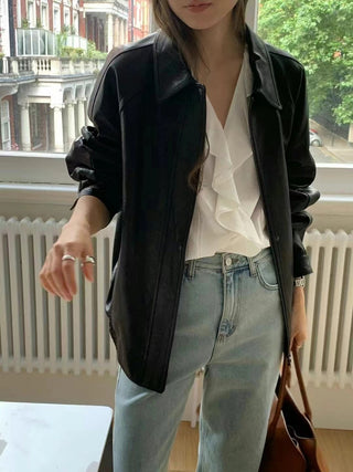 Loose leather coat