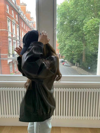 Loose leather coat