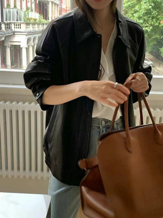 Loose leather coat