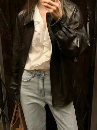 Loose leather coat