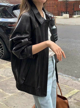 Loose leather coat