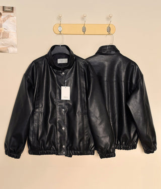 Stand collar leather jacket