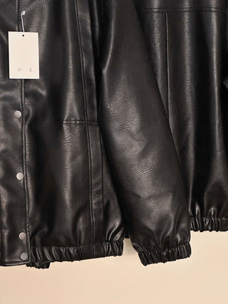 Stand collar leather jacket