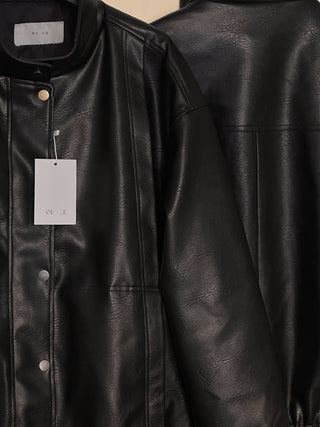Stand collar leather jacket