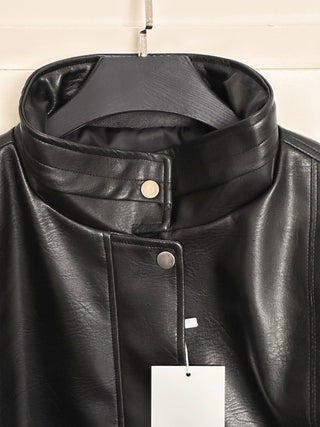 Stand collar leather jacket