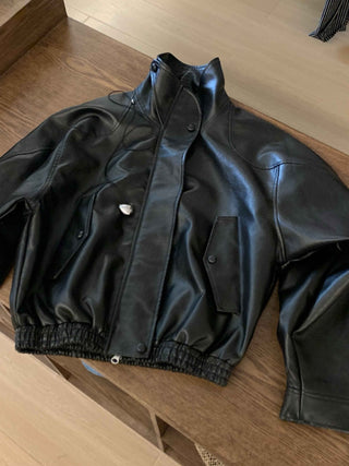 Short lapel leather coat