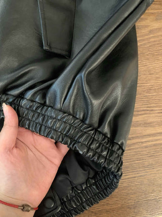 Short lapel leather coat