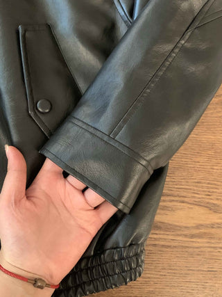 Short lapel leather coat