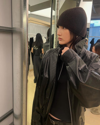Short lapel leather coat