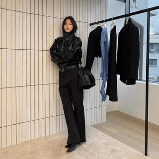 Short lapel leather coat