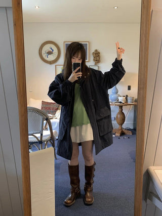 Hooded mid-length coat