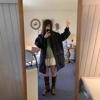Hooded mid-length coat