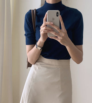 Half-collar knit Top