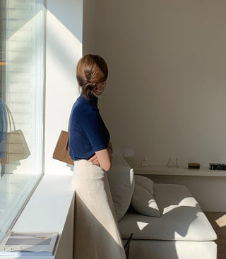 Half-collar knit Top