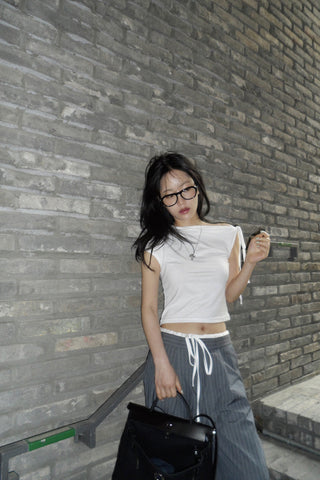 Drawstring wide pants