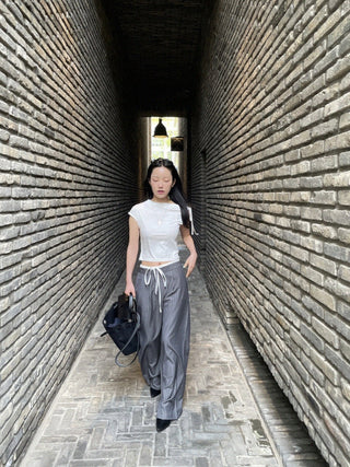 Drawstring wide pants