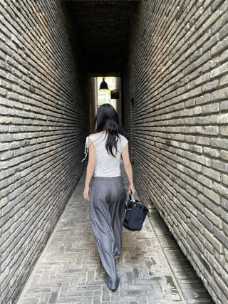 Drawstring wide pants