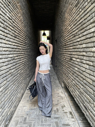 Drawstring wide pants