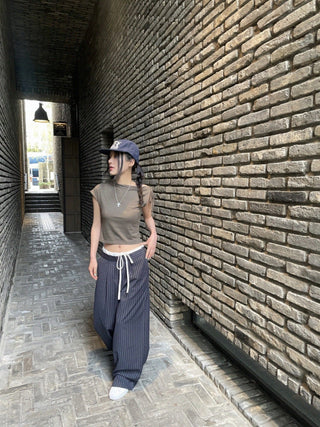 Drawstring wide pants