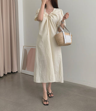 V-neck pleated dress