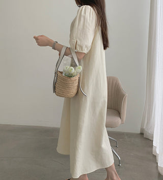 V-neck pleated dress