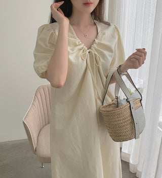 V-neck pleated dress