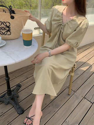 V-neck pleated dress