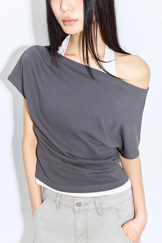 Mond Two-Tone Halter Short Sleeve T-Shirt