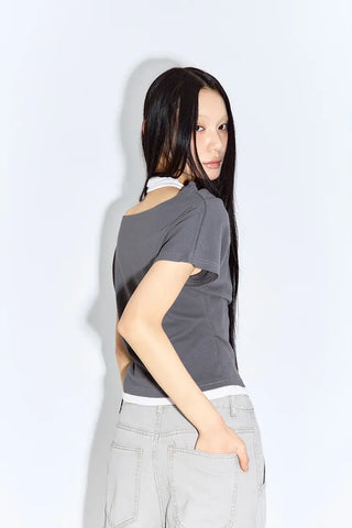 Mond Two-Tone Halter Short Sleeve T-Shirt
