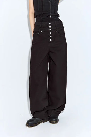 Layered Button Wide Pants