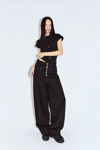 Layered Button Wide Pants