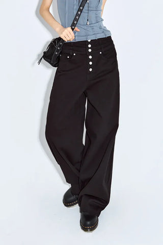 Layered Button Wide Pants
