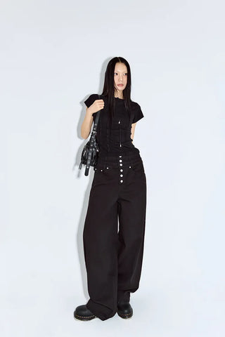 Layered Button Wide Pants