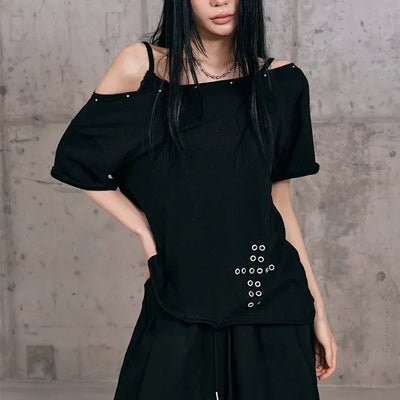 Cross-punched half tee