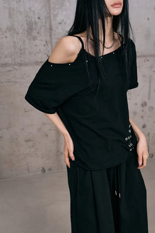 Cross-punched half tee