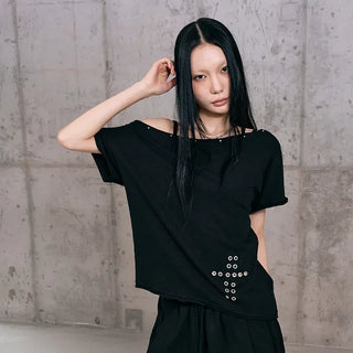 Cross-punched half tee
