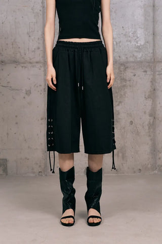 Lace-up Cotton Bermuda Pants