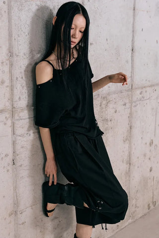 Lace-up Cotton Bermuda Pants