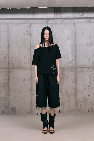 Lace-up Cotton Bermuda Pants
