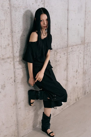 Lace-up Cotton Bermuda Pants